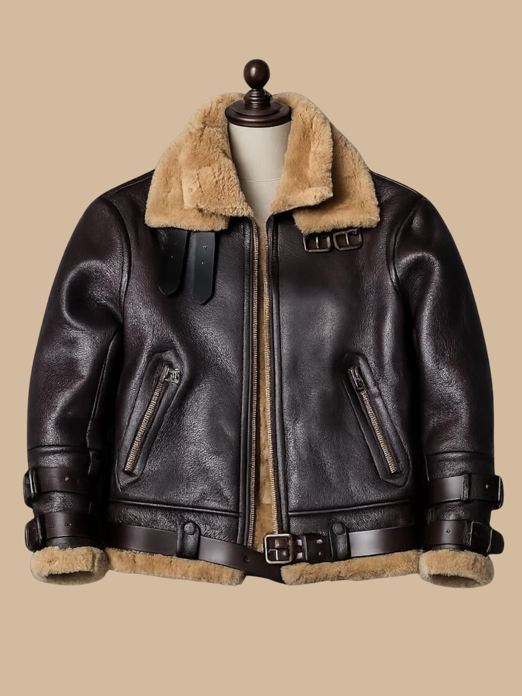 Brown B-3 Shearling Bomber Flight Jacket