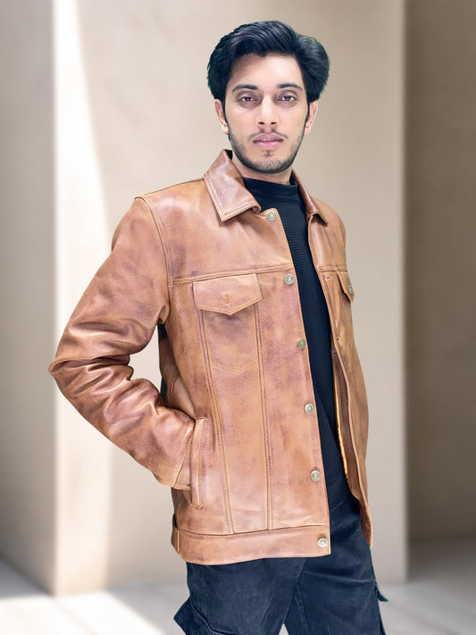 Braune Wachs-Truckerjacke