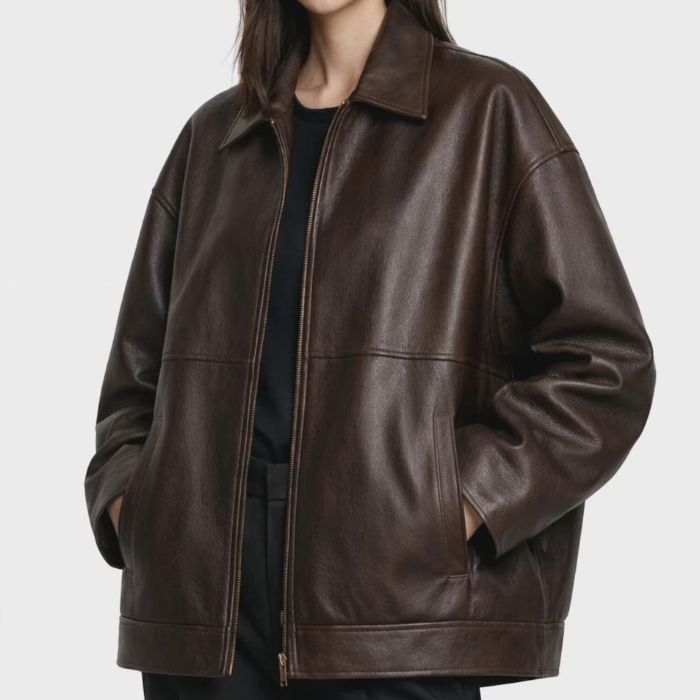 Handmade Women's Genuine Leather Oversized Biker Jacket