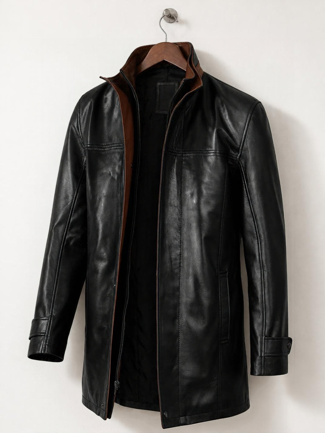 Herren Lammfelllederjacke mit breitem Revers, 3/4-Länge