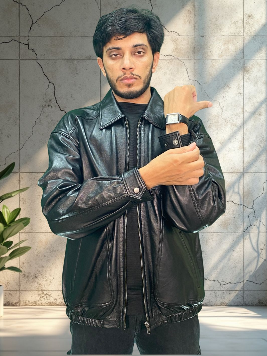 Oversized Retro Leather Jacket