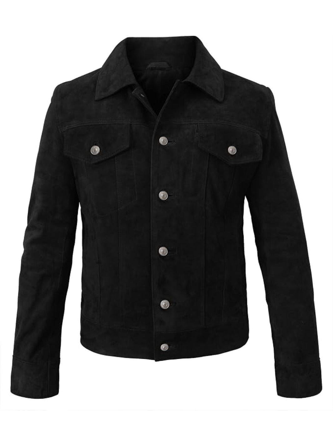 Herren Schwarze Used-Look Echtleder Trucker-Jacke