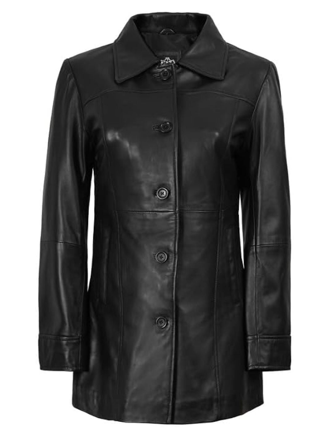 Marsha Women Shirt Collar Leather Car Coat