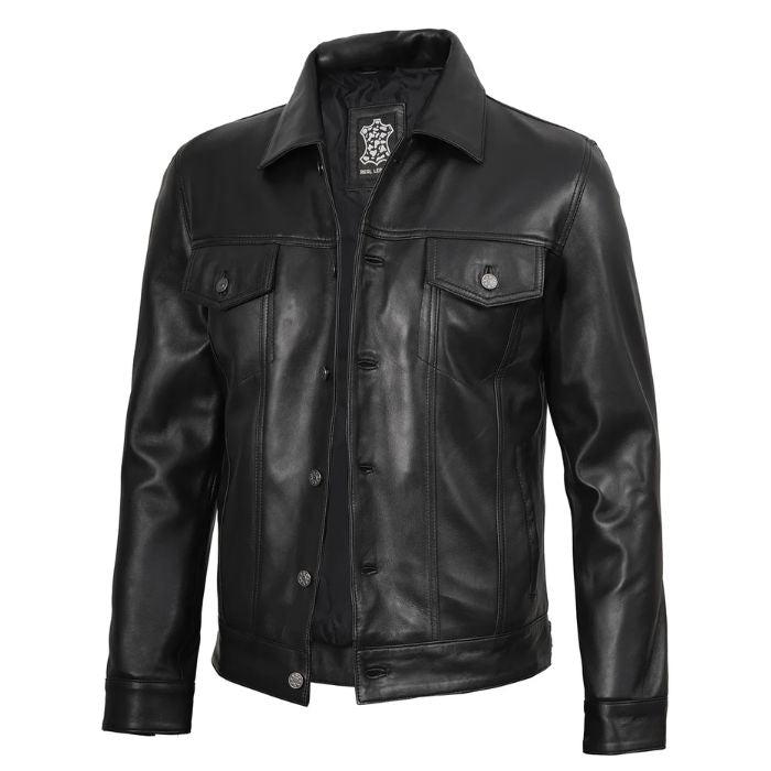 Blouson camionneur en cuir d'agneau pour homme
