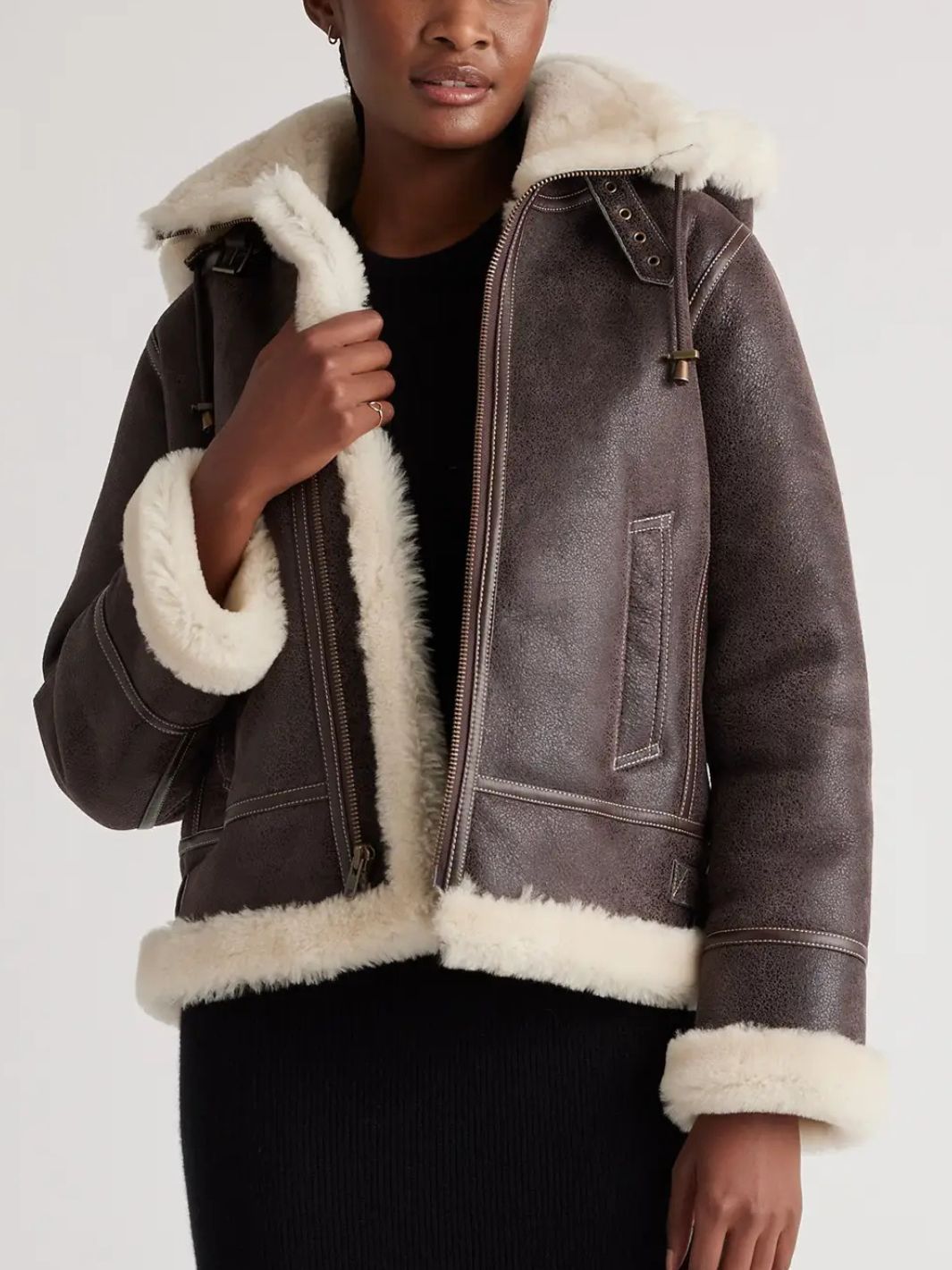 Shearling Bomber Jacket with Removeable Hood