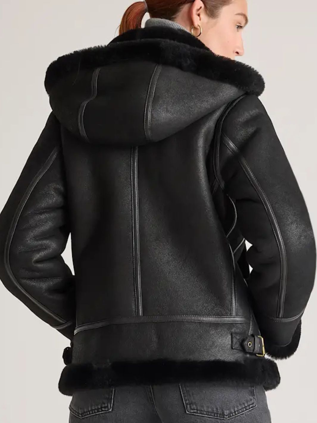 Shearling Bomber Jacket with Removeable Hood