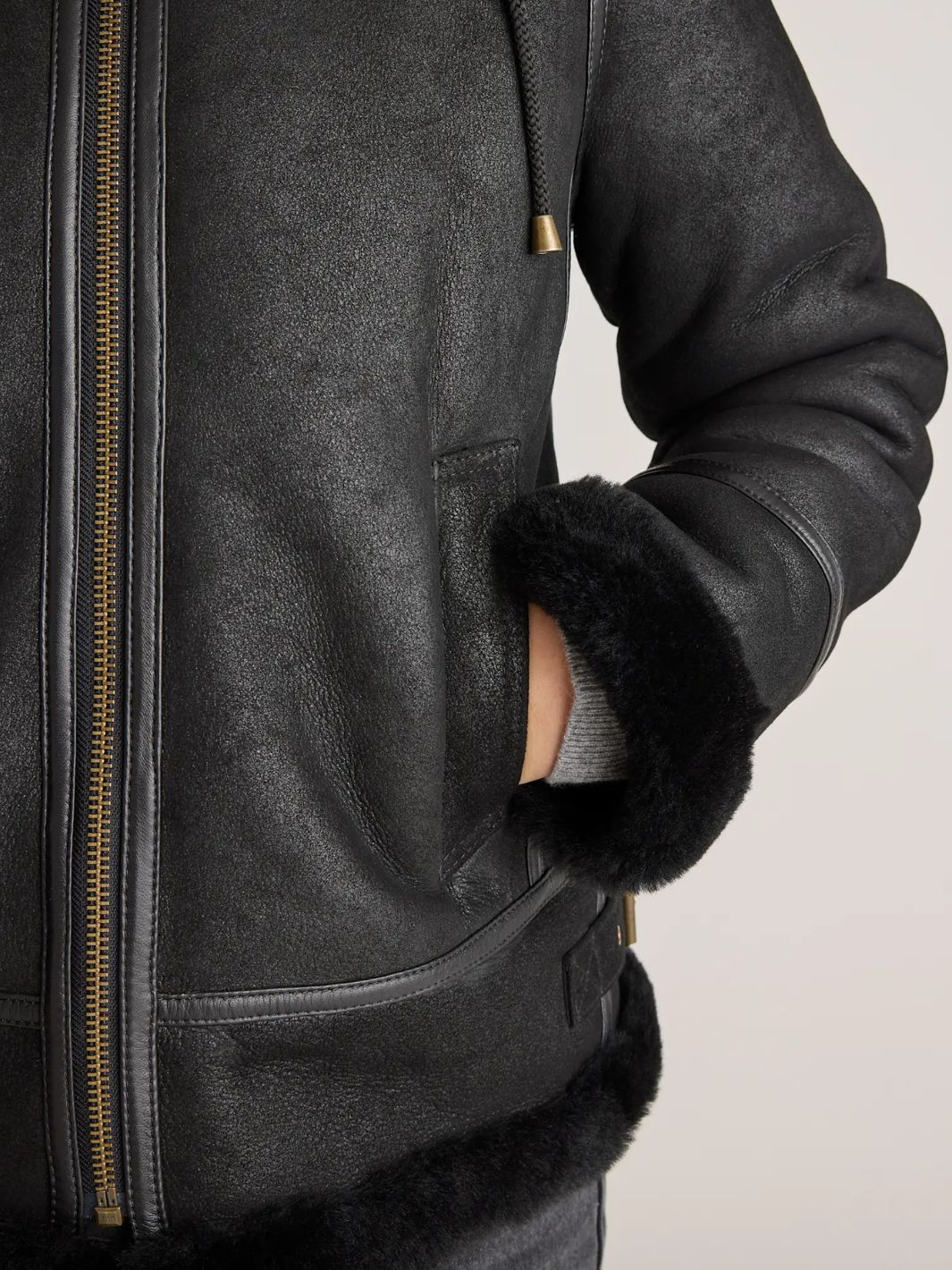 Shearling Bomber Jacket with Removeable Hood