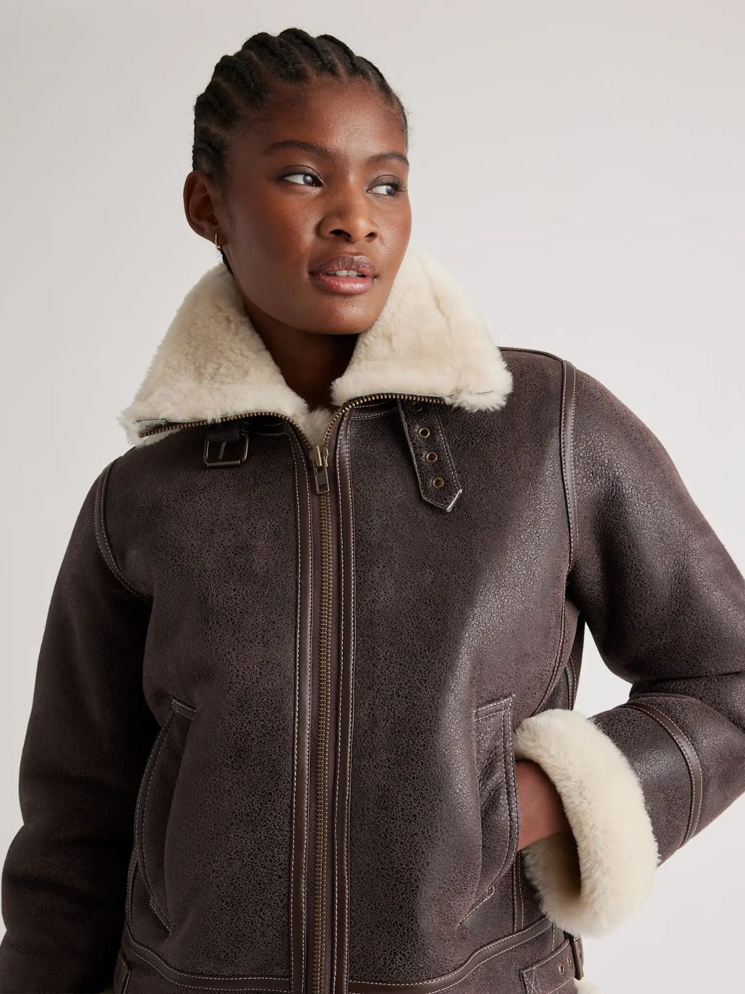 Shearling Bomber Jacket with Removeable Hood