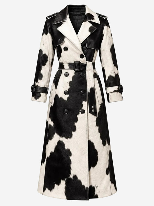 Hair-On Calfskin Leather Trench Coat