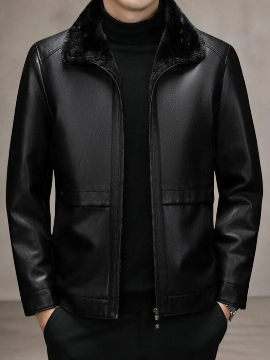 Veste en cuir homme doublée en peau de mouton retournée