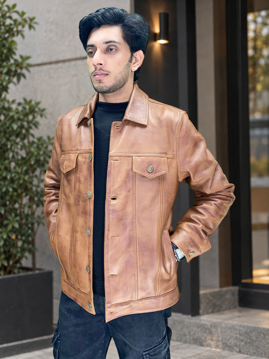 Braune Wachs-Truckerjacke