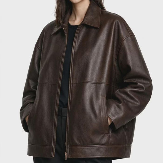Handmade Women's Genuine Leather Oversized Biker Jacket