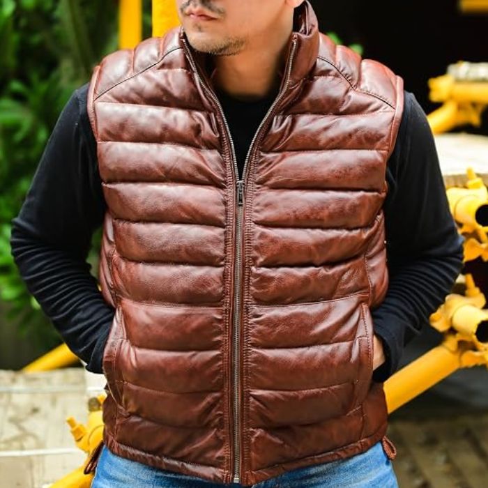 Lambskin Leather Puffer Vest