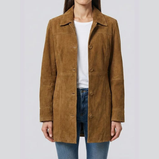 Women's Brown Suede Car Coat