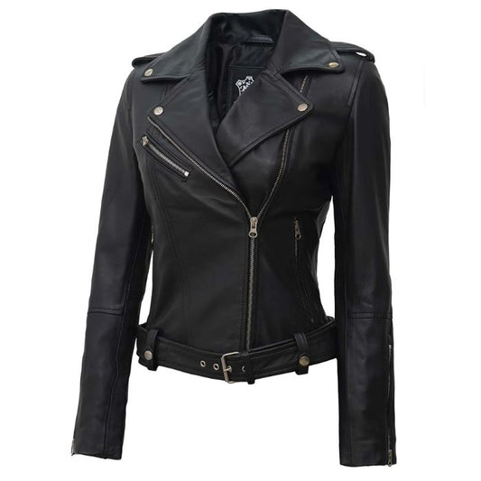 Veste en cuir asymétrique style motard femme