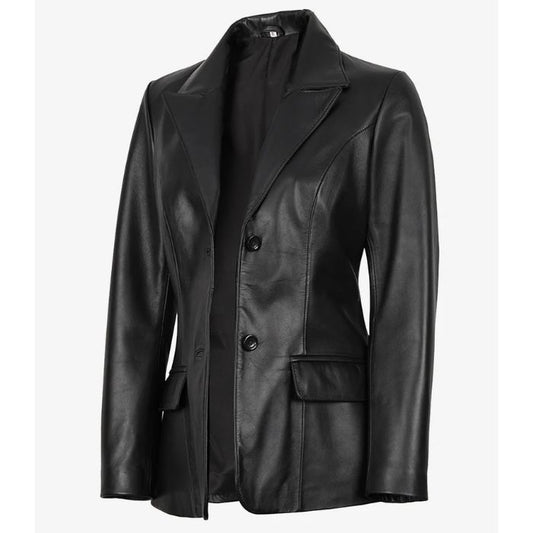Blazer en cuir à deux boutons pour femme