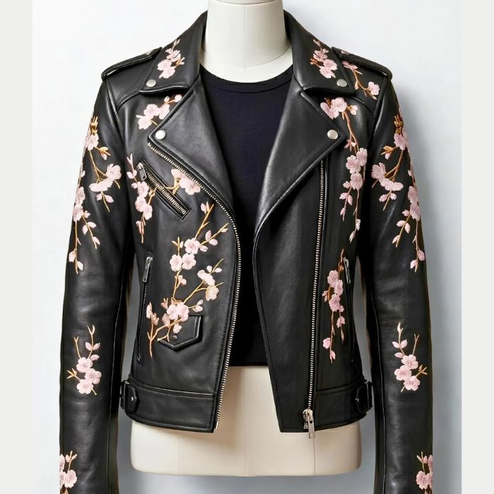 Custom Embroidered Leather Jacket • Floral Biker