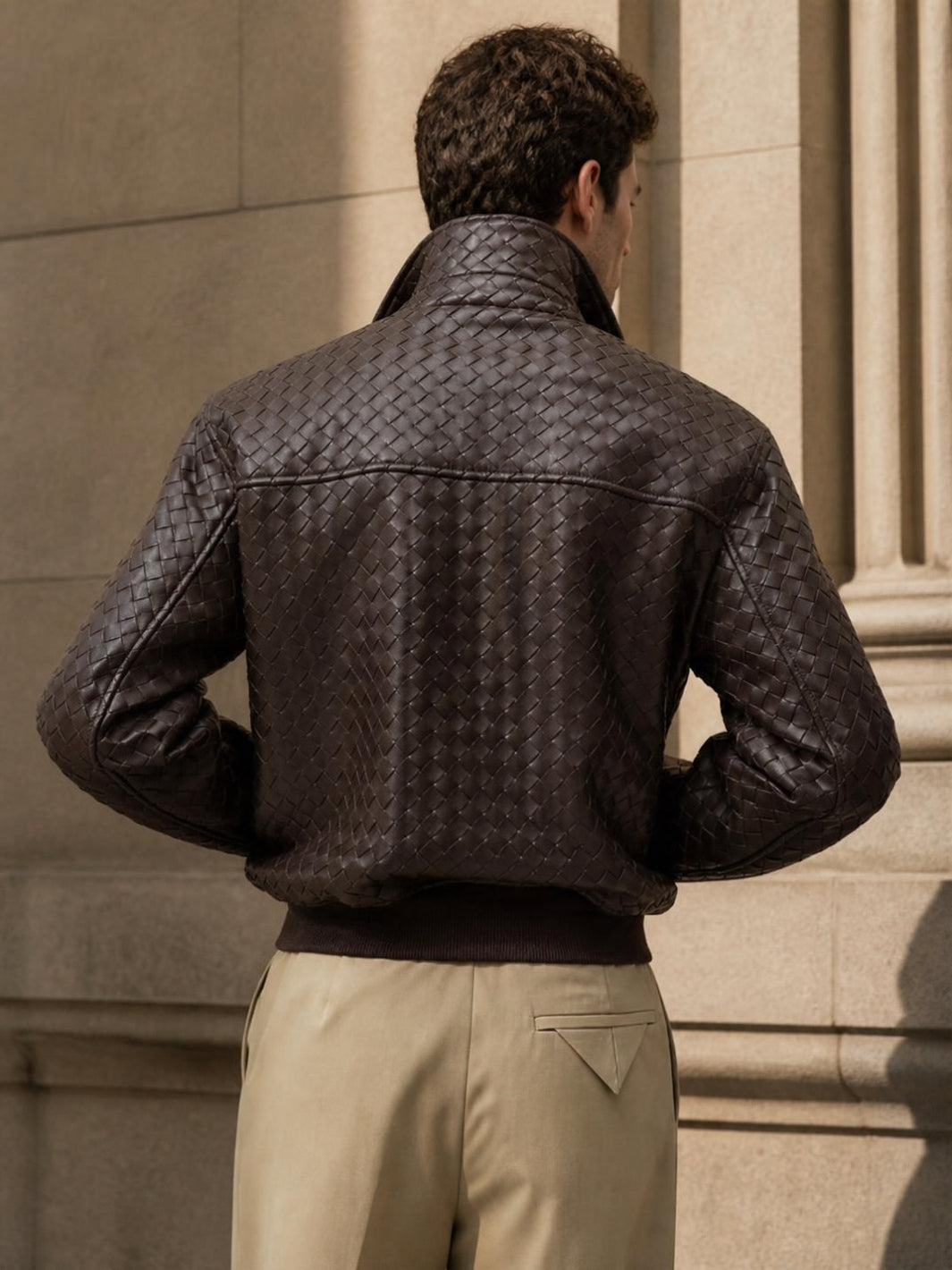 Handwoven Leather Bomber Jacket