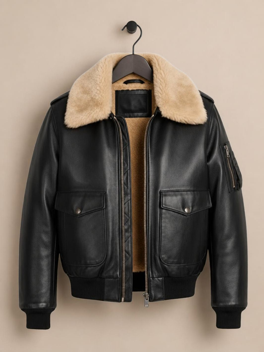 Fliegerjacke mit Lammfellkragen