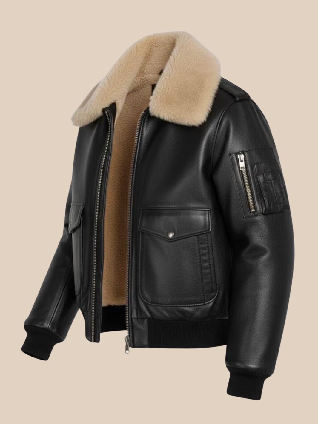 Fliegerjacke mit Lammfellkragen