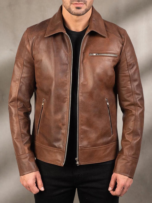 Herren Leder Bomberjacke | Oversized Jacke im Vintage-Stil mit Reißverschluss