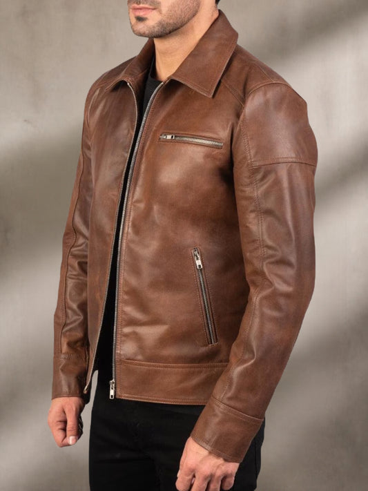 Herren Leder Bomberjacke | Oversized Jacke im Vintage-Stil mit Reißverschluss