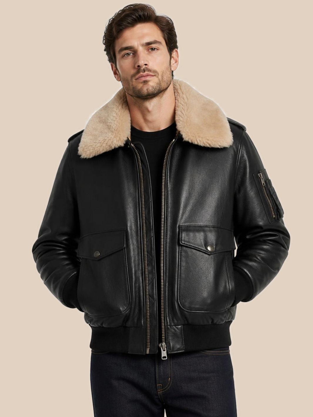 Fliegerjacke mit Lammfellkragen
