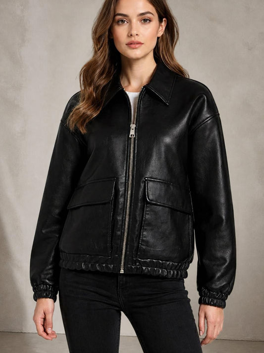 Handgemachte Damen-Bikerjacke aus echtem Leder im Oversized-Look