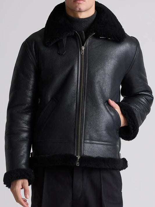 Schwarze Shearling-Bomberjacke