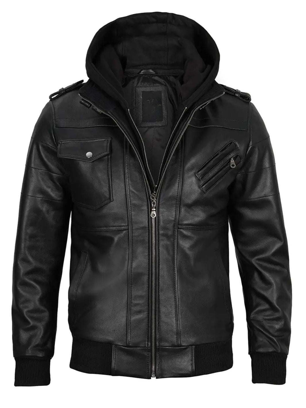 Blouson aviateur en cuir pour homme avec capuche amovible