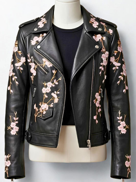 Bestickte Lederjacke nach Maß • Florale Biker