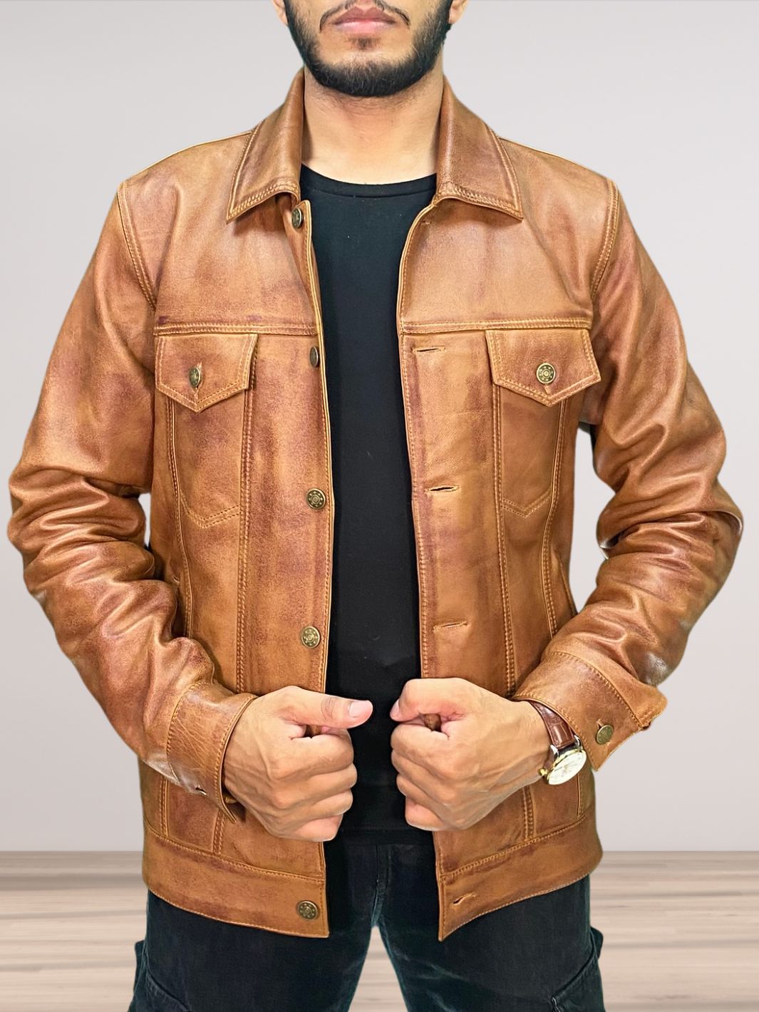 Braune Wachs-Truckerjacke