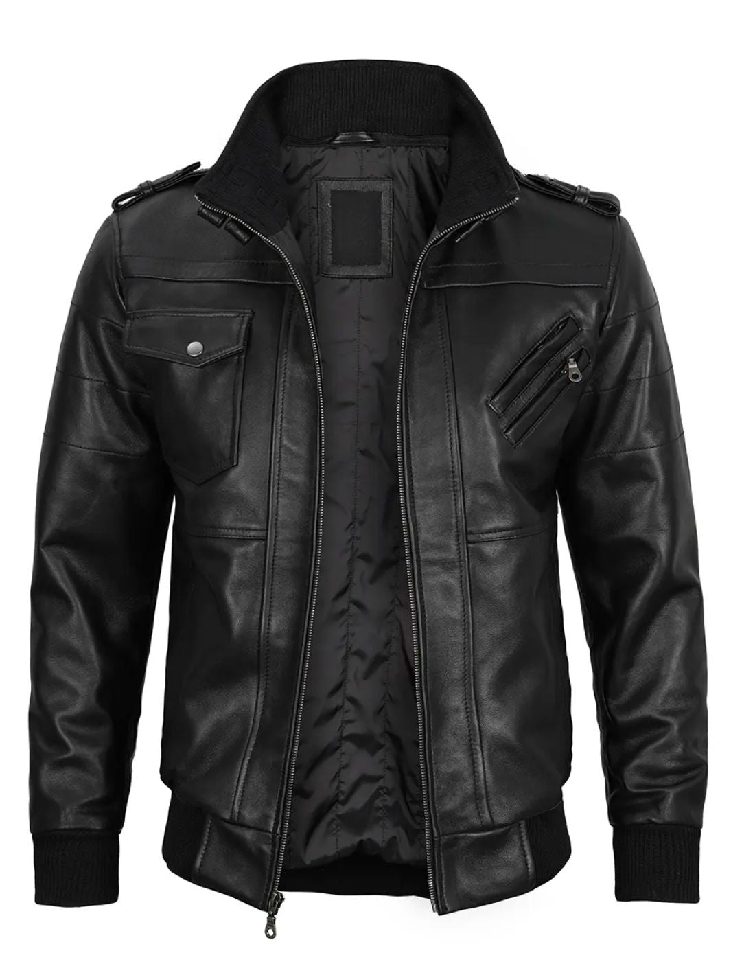 Blouson aviateur en cuir pour homme avec capuche amovible