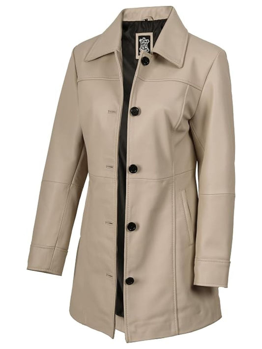 Marsha Women Shirt Collar Leather Car Coat