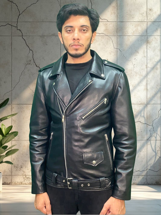 Asymmetrical Biker Jacket With Belt