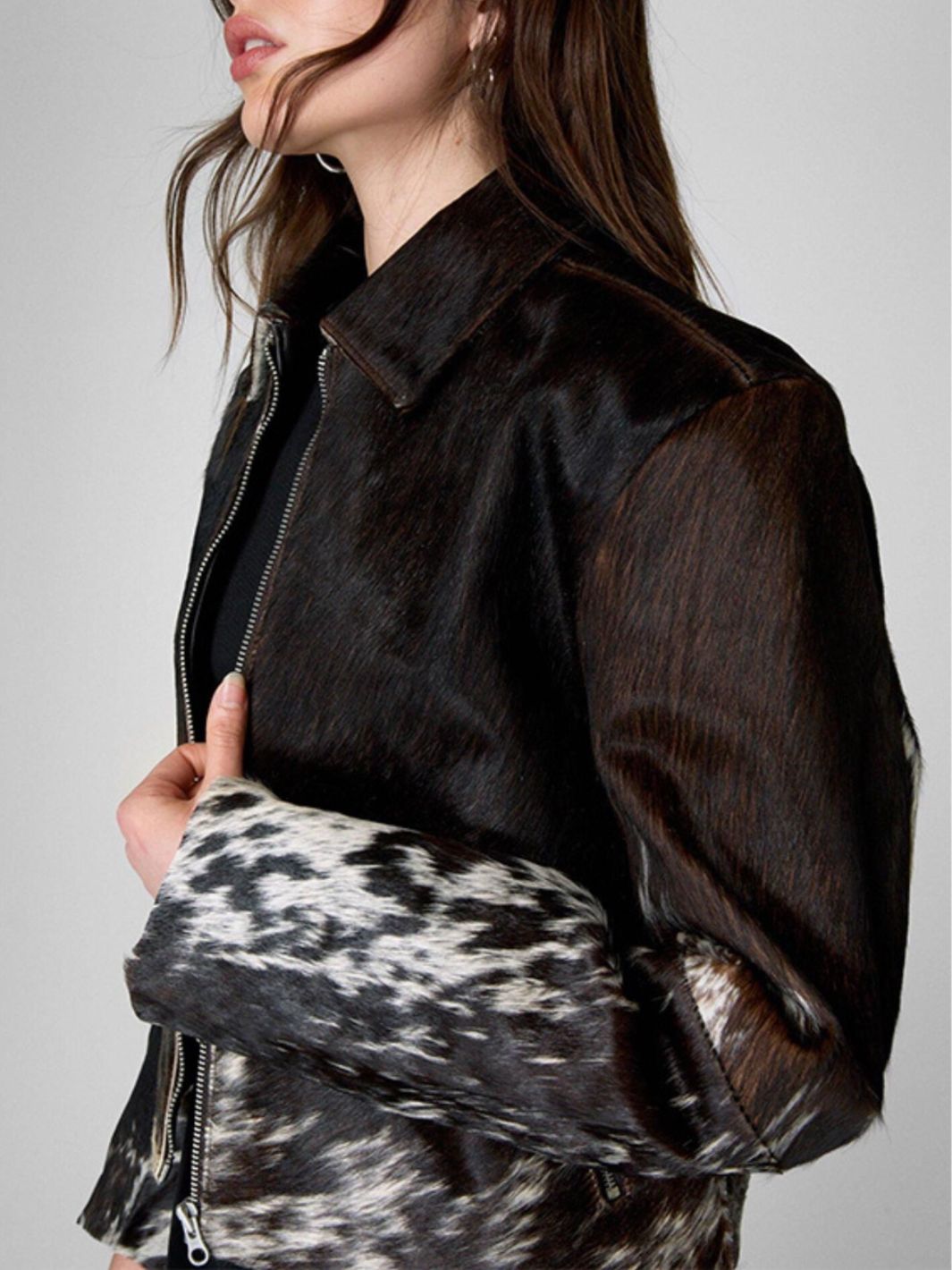 Cow Print Biker Jacket Brown