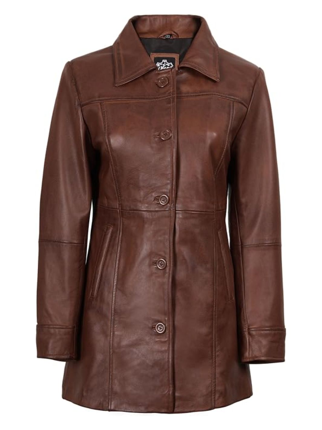 Marsha Women Shirt Collar Leather Car Coat