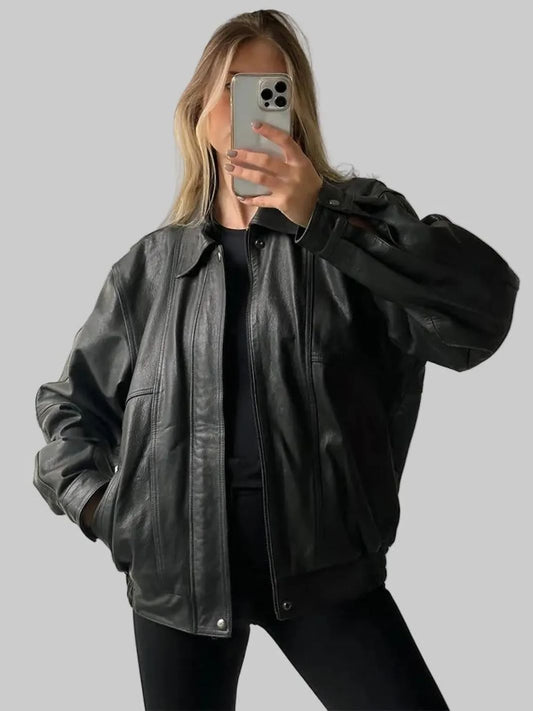 Oversized-Retro-Lederjacke