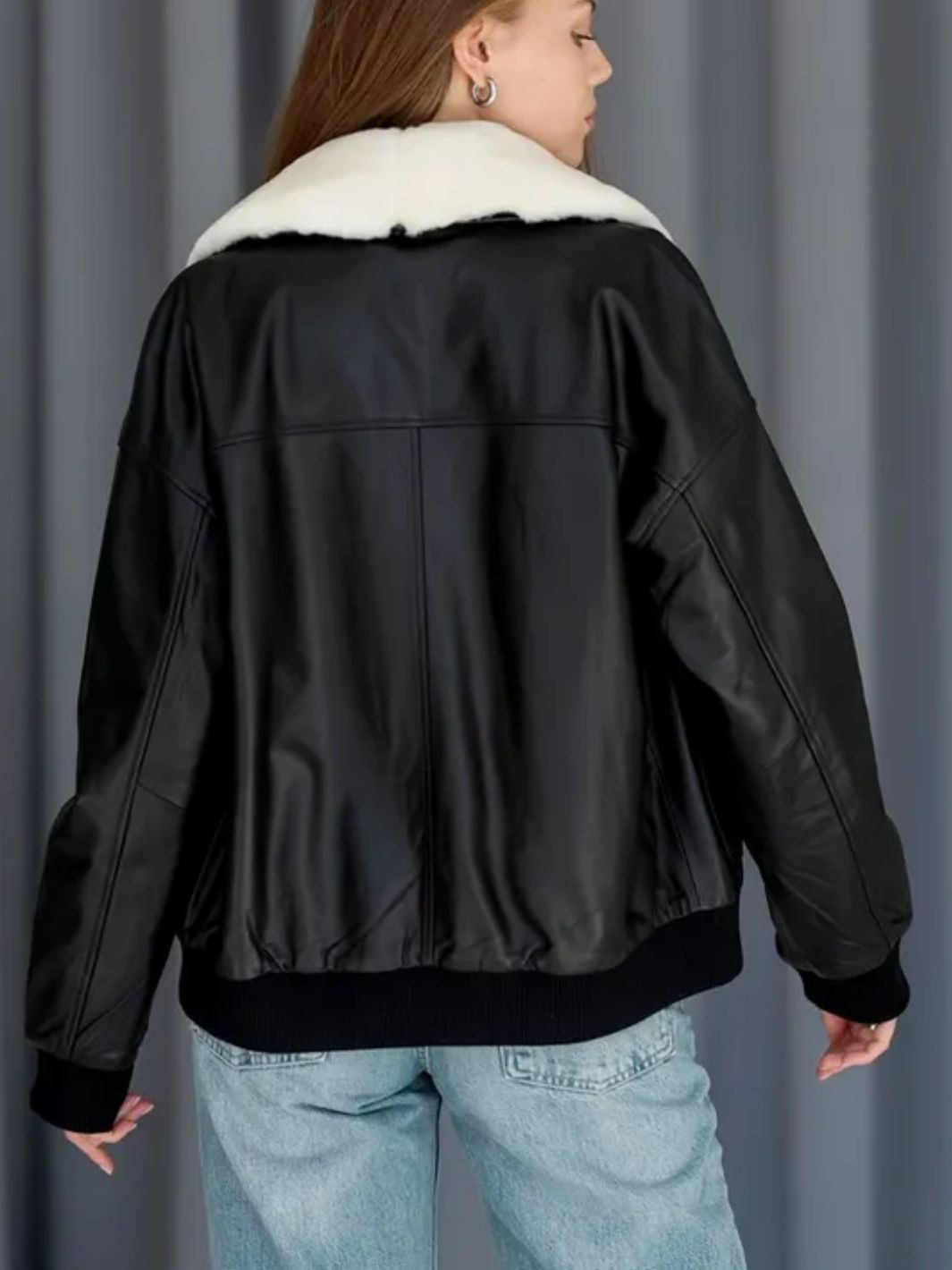 Bomber jacket with sheepskin collar