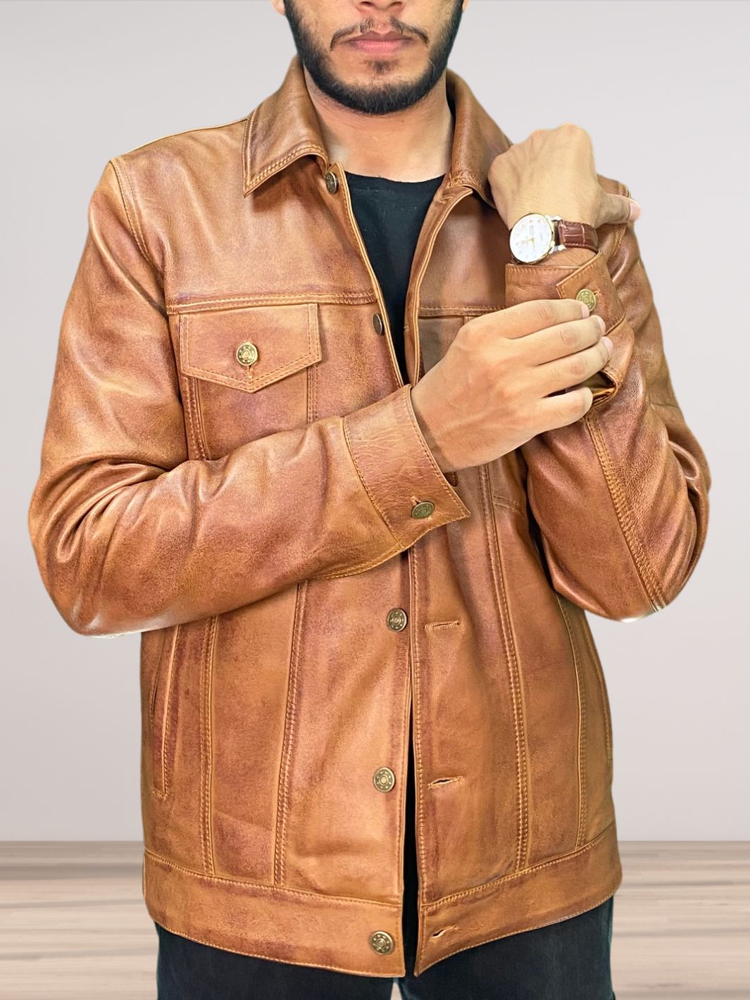 Braune Wachs-Truckerjacke