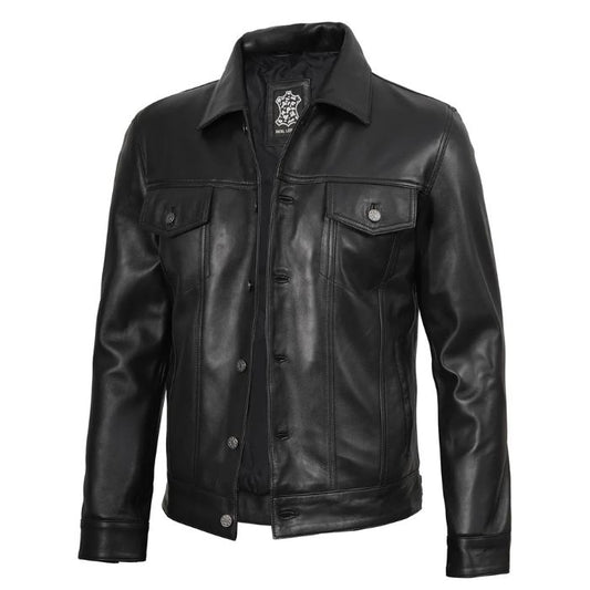 Men's Lambskin Leather Trucker Jacket